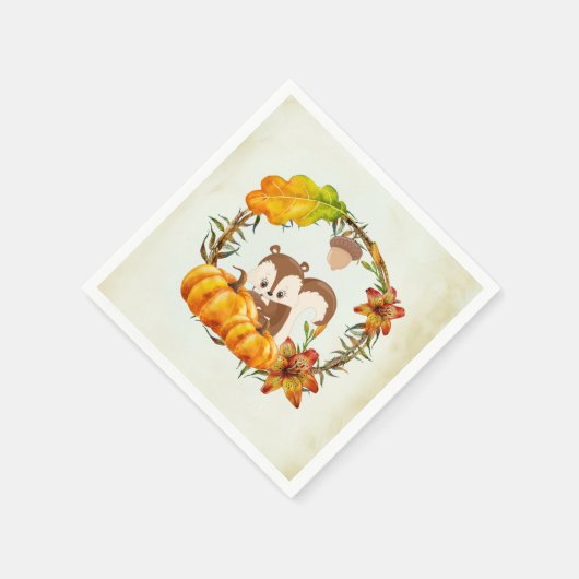 Eichhörnchen und Pumpkins Rustikaler Kranz Serviette (Ecke)