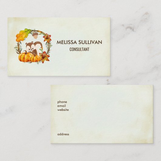 Eichhörnchen und Pumpkins Rustikaler Kranz Visitenkarte (Vorne/Hinten)