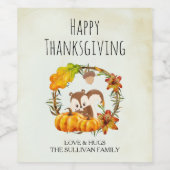 Eichhörnchen und Pumpkins Rustikaler Kranz Weinetikett (Einzelnes Label)