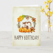 Eichhörnchen und Pumpkins Rustikaler Wreath Geburt Karte (Gelbe Blume)