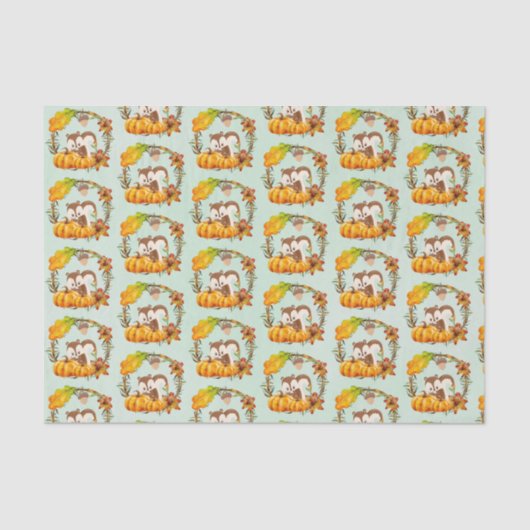 Eichhörnchen und Pumpkins Rustikales Wreath Patter Seidenpapier (Vorderseite)