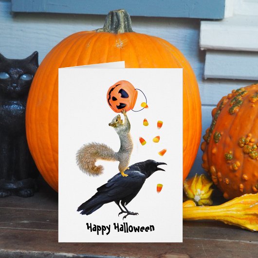 Eichhörnchen und Raven Halloween Card
