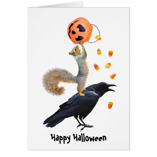 Eichhörnchen und Raven Halloween Card (Vorne)