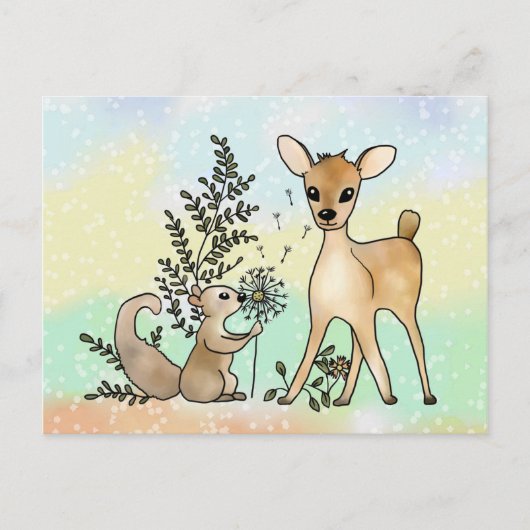 Eichhörnchen und Reh  Postkarte (Vorderseite)