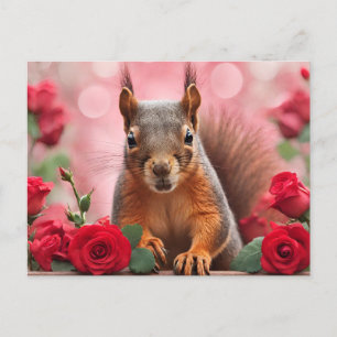 Eichhörnchen und Rote Rosen Postkarte