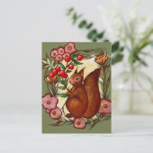 Eichhörnchen und Stechpalme Winter Rot Eichhörchen Postkarte (Stehend Vorderseite)