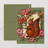 Eichhörnchen und Stechpalme Winter Rot Eichhörchen Postkarte (Vorne/Hinten)