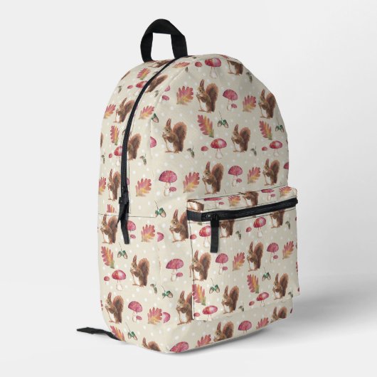 Eichhörnchen und Toadstools Herbstmuster Bedruckter Rucksack (Rückseitige Ecke links)