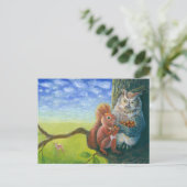 Eichhörnchen und Weiße Schale mit HaselnussIllustr Postkarte (Stehend Vorderseite)
