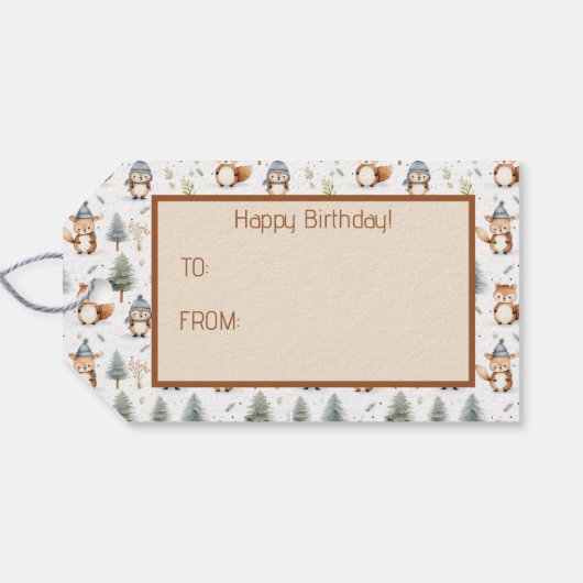 Eichhörnchen von niedlichen Waldtieren im Winter Geschenkanhänger (Rückseite Horizontal)