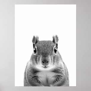 Eichhörnchen Wald Moderne Porträt schwarz weiß Poster