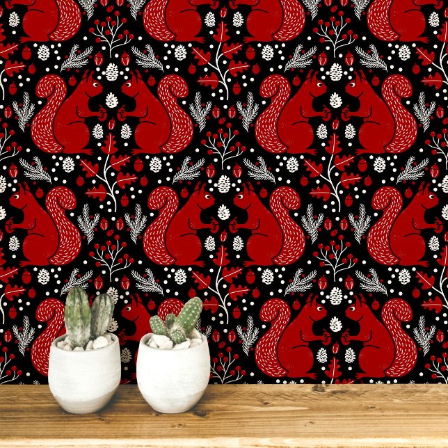 Eichhörnchen Wald Waldmuster Tapete (Modern Squirrel woodland forest peel and stick wallpaper)