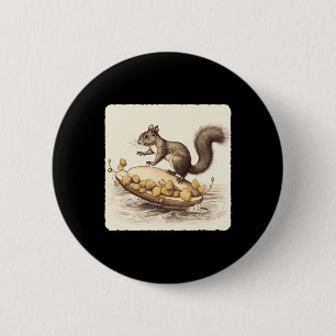 Eichhörnchen-Wasserski auf einem Paar Eicheln. Abe Button