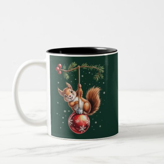 Eichhörnchen Weihnachten Winter Snowflakes Winteru Zweifarbige Tasse (Links)