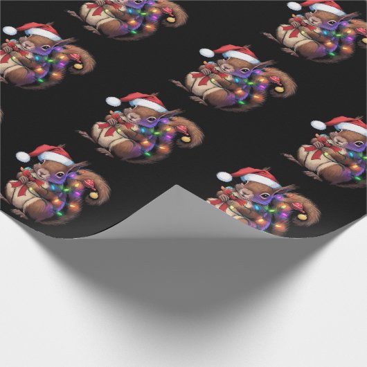 Eichhörnchen Weihnachtsbeleuchtung Weihnachtsliede Geschenkpapier (Ecke)