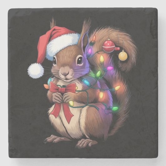 Eichhörnchen Weihnachtsbeleuchtung Weihnachtsliede Steinuntersetzer (Vorderseite)