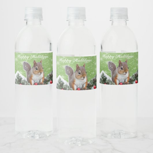 Eichhörnchen Weihnachtsfeiertage Wasserflasche Wasserflaschenetikett (Flaschen)
