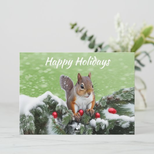 Eichhörnchen Weihnachtskarte Feiertagskarte (Stehend Vorderseite)