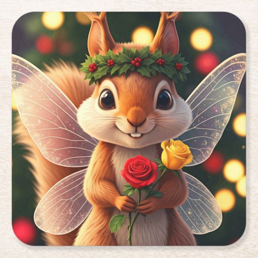 Eichhörnchen Weihnachtspapier-Untersetzer Rechteckiger Pappuntersetzer (Vorderseite)