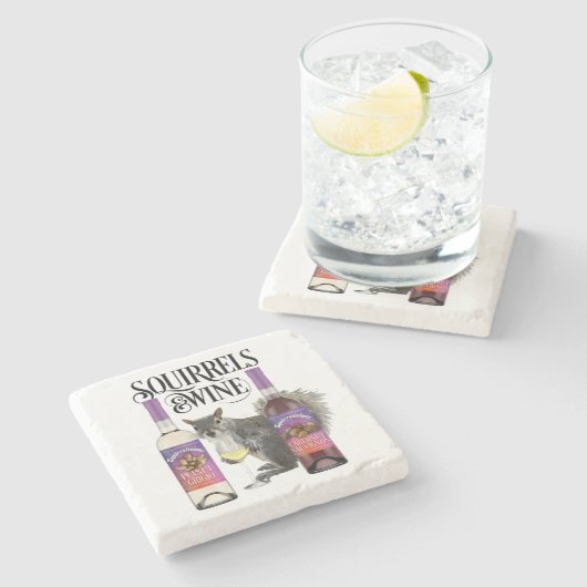 Eichhörnchen & Wein - Funny Squirrel Lover und Wei Steinuntersetzer (Seitenansicht)