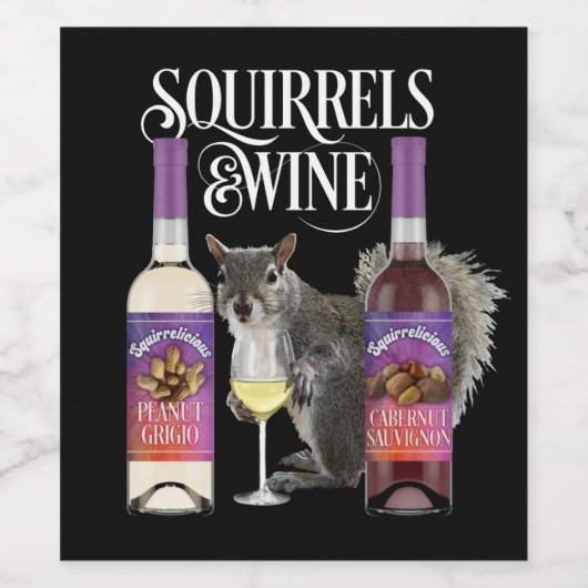 Eichhörnchen & Wein - Funny Squirrel Lover und Wei Weinetikett (Einzelnes Label)
