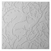 Eichhörnchen Weiß Schwarz Embossed Woodland Acorn Fliese (Vorderseite)