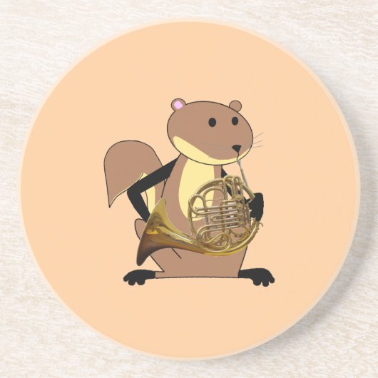 Eichhörnchen, welches das französische Horn spielt Getränkeuntersetzer (Vorne)