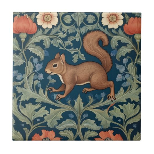 Eichhörnchen William Morris Stil Links Facing Flor Fliese (Vorderseite)