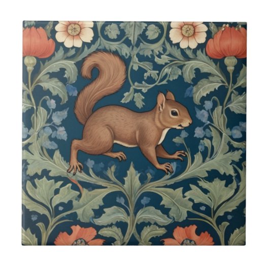 Eichhörnchen William Morris Stil Richtig gegenüber Fliese (Vorderseite)