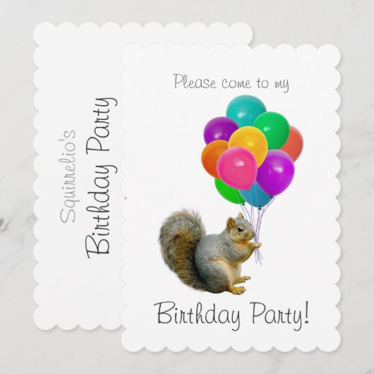 Eichhörnchenballons Geburtstagsfeier Einladung (Vorne/Hinten)