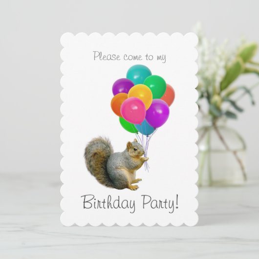 Eichhörnchenballons Geburtstagsfeier Einladung (Stehend Vorderseite)