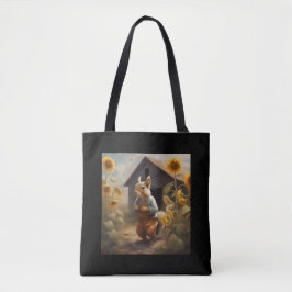 Eichhörnchenbauer vor Scheune Sonnenblumen Tasche