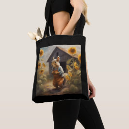 Eichhörnchenbauer vor Scheune Sonnenblumen Tasche