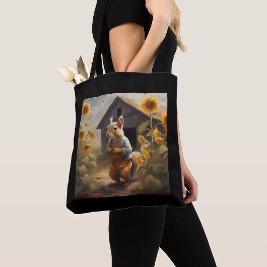 Eichhörnchenbauer vor Scheune Sonnenblumen Tasche (Von Nahem)