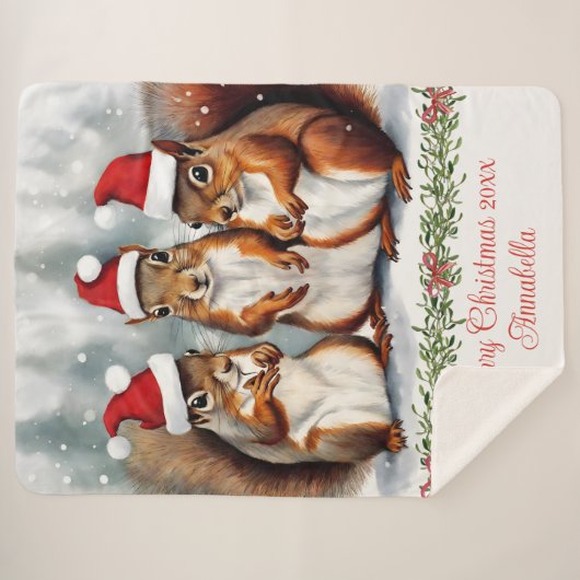 Eichhörnchenfamilie Personalisierte Weihnachten Sherpadecke (Vorderseite (Horizontal))