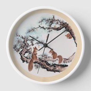 Eichhörnchenfamilie "versteckt und sucht" Niedlich Uhr