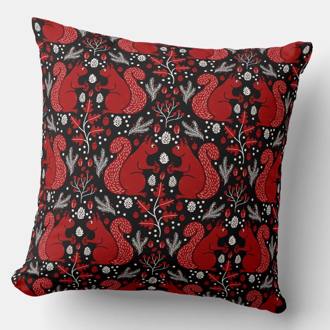 Eichhörnchenwald Waldmuster Kissen (Squirrels in the Forest woodland art throw pillow)