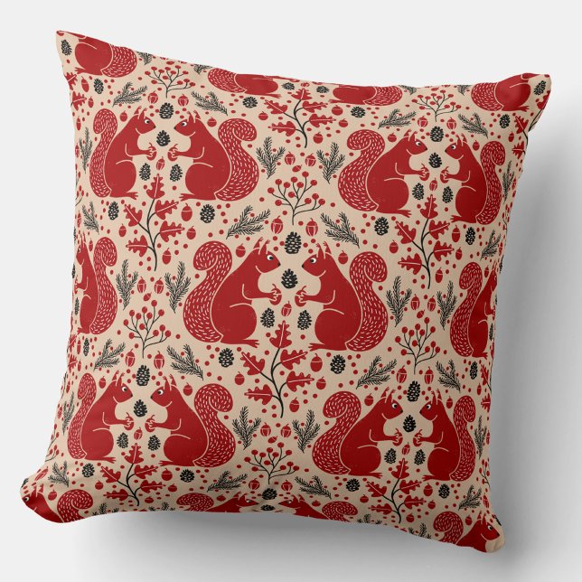Eichhörnchenwald Waldmuster Kissen (Squirrels in the Forest woodland art throw pillow)
