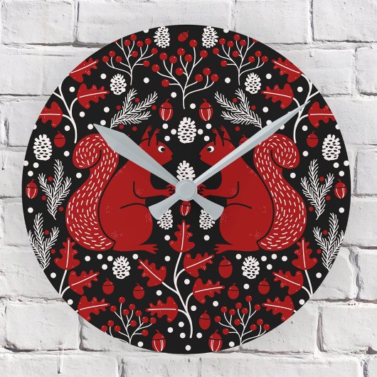 Eichhörnchenwald Woodland Dark Runde Wanduhr