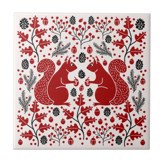 Eichhörnchenwald Woodland Fliese (Vorderseite)