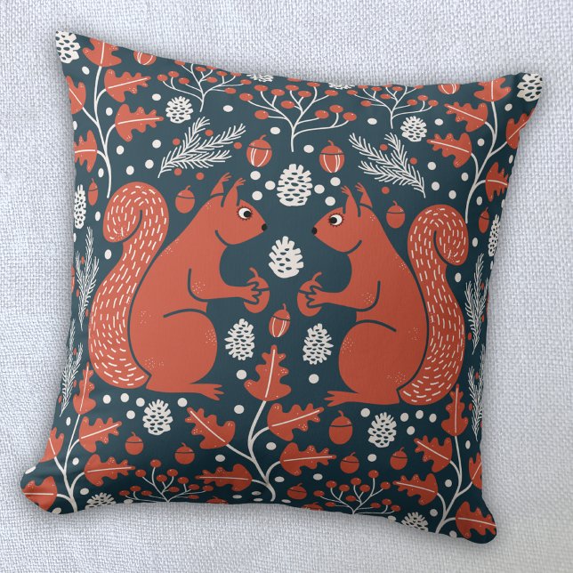 Eichhörnchenwald Woodland Kissen (Squirrel woodland forest art throw pillow)