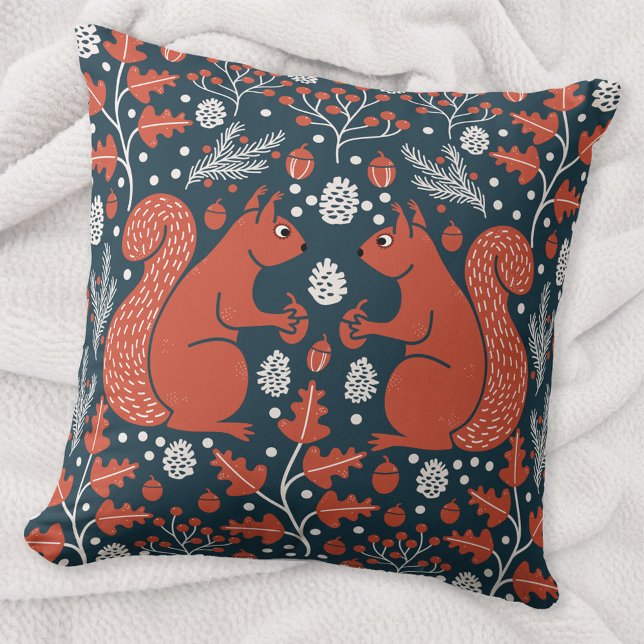 Eichhörnchenwald Woodland Kissen (Squirrel woodland forest art throw pillow)