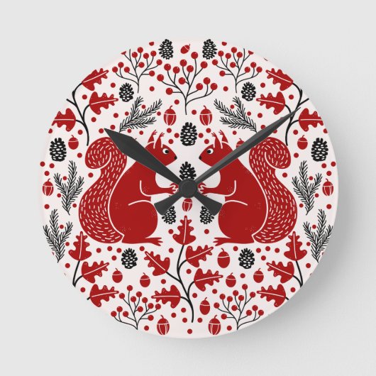 Eichhörnchenwald Woodland Runde Wanduhr (Vorderseite)