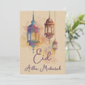 Eid Adha Mubarak Islamic Lanterns Card Einladung (Stehend Vorderseite)