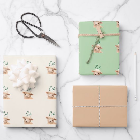 Eid Al Adha Beige Süße Schafe Geschenkpapier Set (Vorderseite)