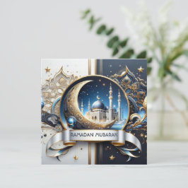 Eid Al Adha Crescent Moschee Golden White Blue Feiertagskarte