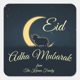 Eid  Al Adha Dark Blue Sheep Dinner  Quadratischer Aufkleber