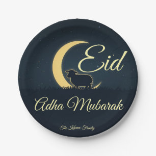 Eid Al Adha Dunkelblaue Schaf-Abendessen  Pappteller