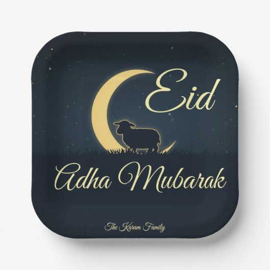 Eid Al Adha Dunkelblaue Schaf-Abendessen Pappteller (Vorderseite)