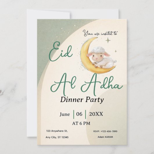 Eid  Al Adha Dusty Green Sheep  Card invitation Einladung (Vorderseite)